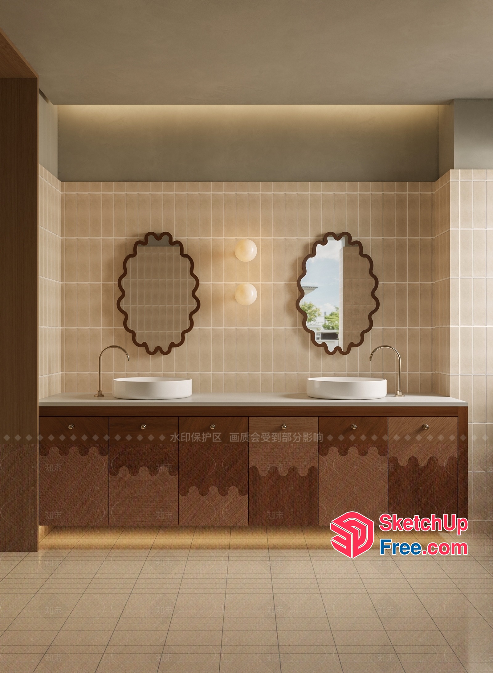 Modern Bathroom Vanity With Two Sinks And Mirrors 3D SketchUp File