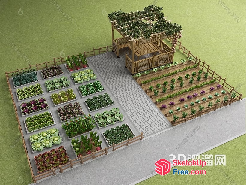 3D Model Of A Garden With Various Plants And A Building 3D SketchUp File