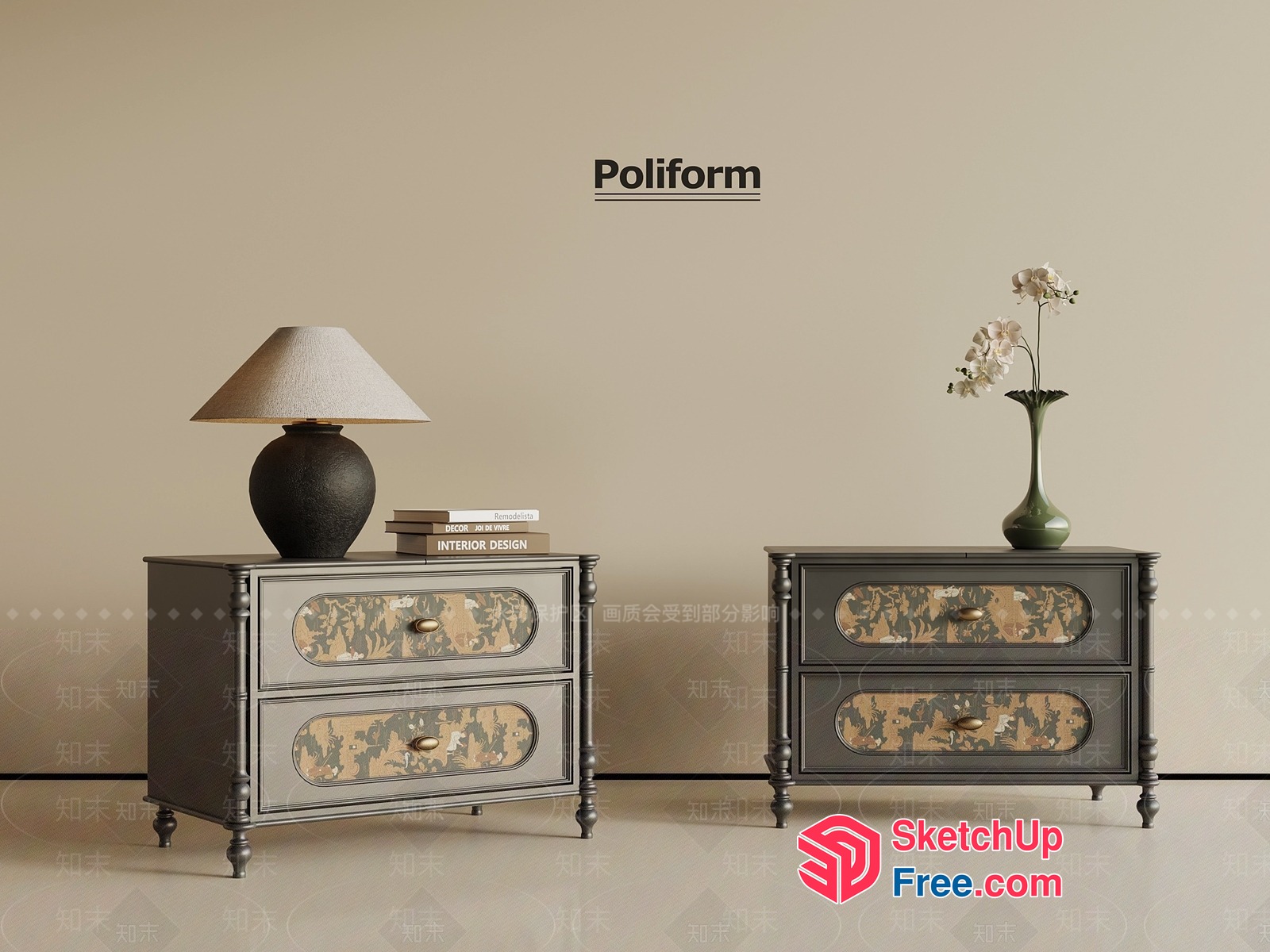 Elegant Grey Furniture With Gold Accents 3D SketchUp File