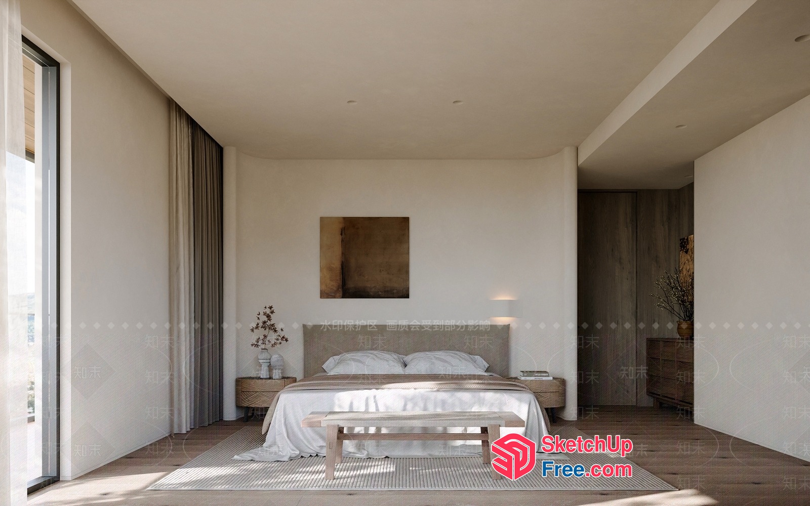 Minimalist Style Bedroom With Wood Accents 3D SketchUp File