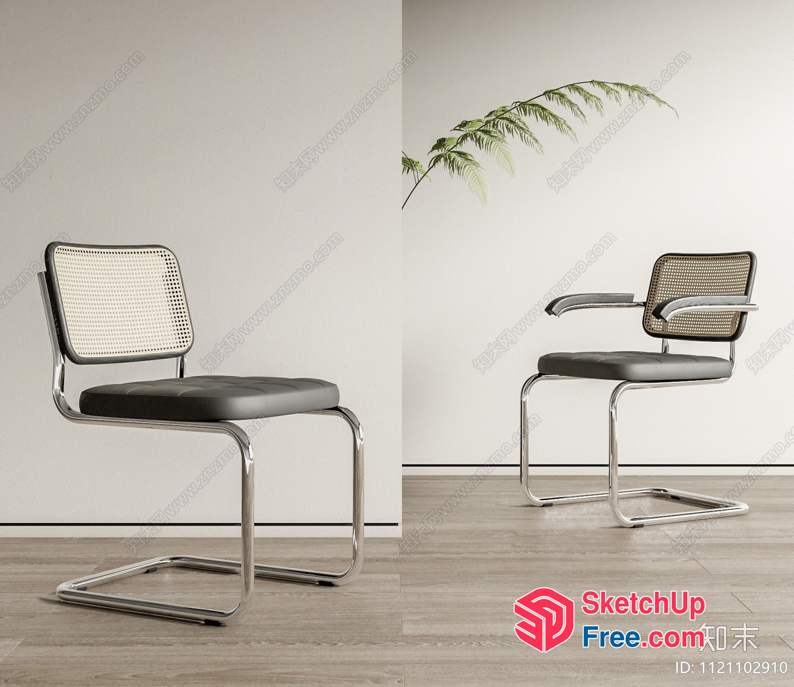Modern Office Chair With Chrome Frame And Leather Seat 3D SketchUp File