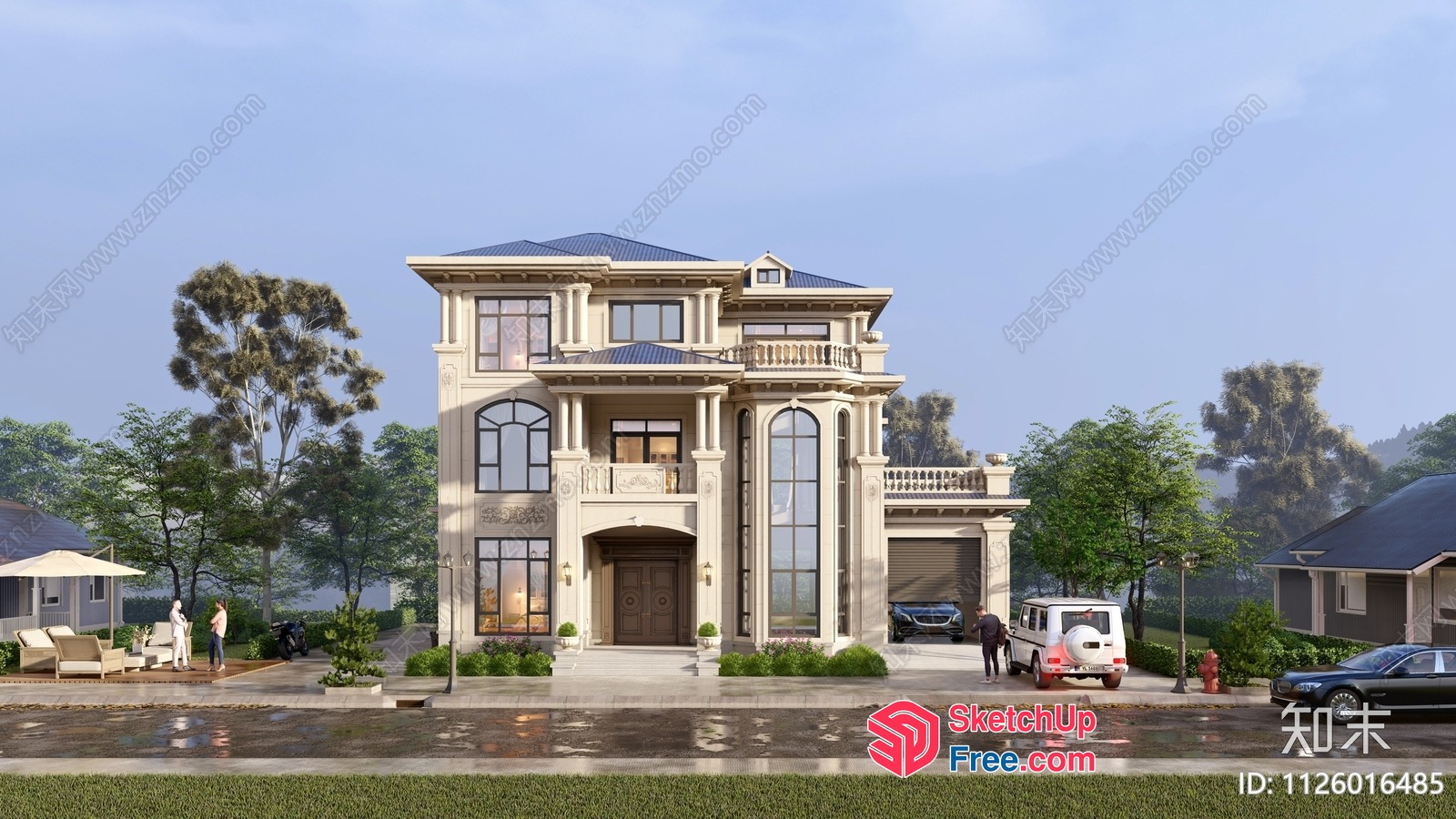 Grand Classical Mansion With Elegant Pillars 3D SketchUp File
