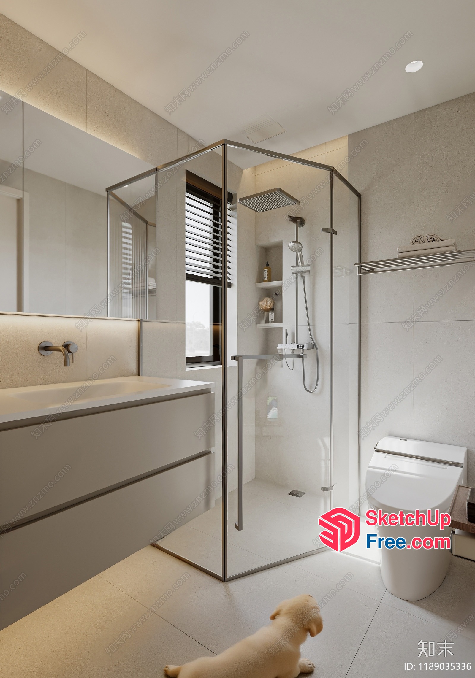 Modern Bathroom With Dog In The Corner 3D SketchUp File