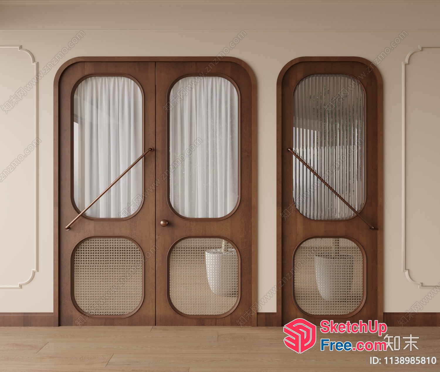 Elegant Double Door With Rattan Accents 3D SketchUp File