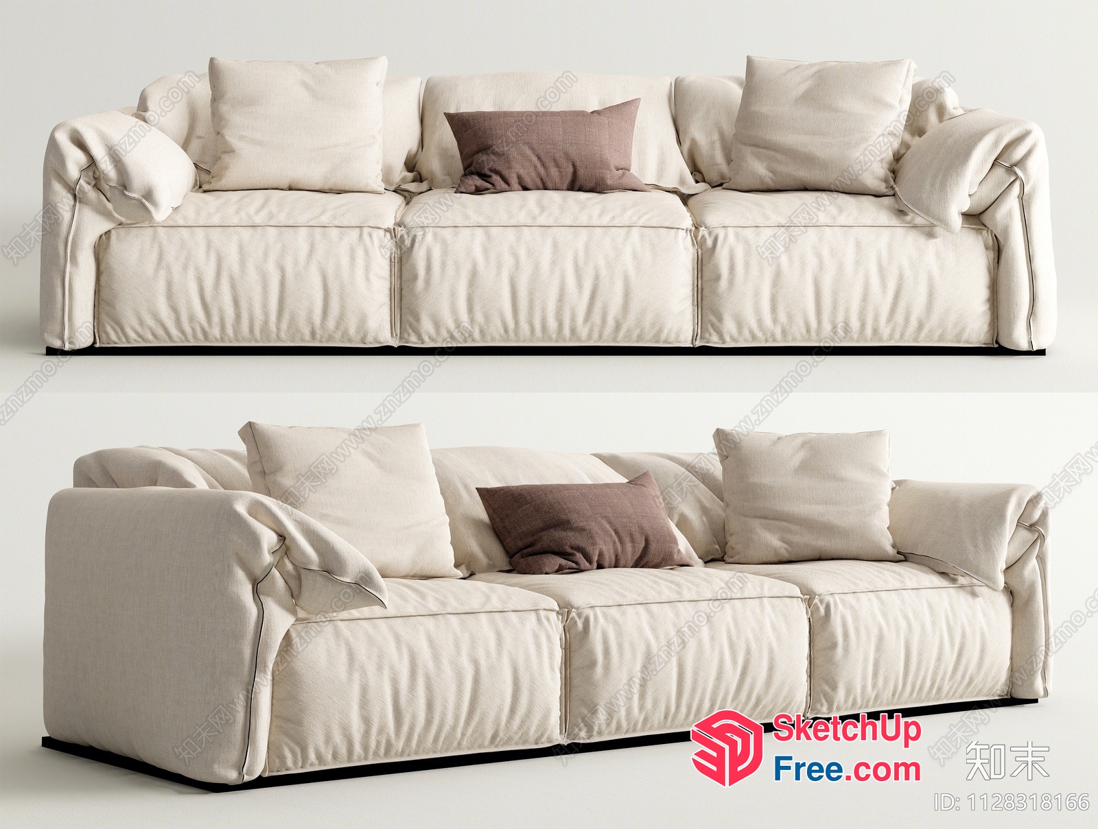 Modern Creamy Style Sofa Set With Pillows 3D SketchUp File