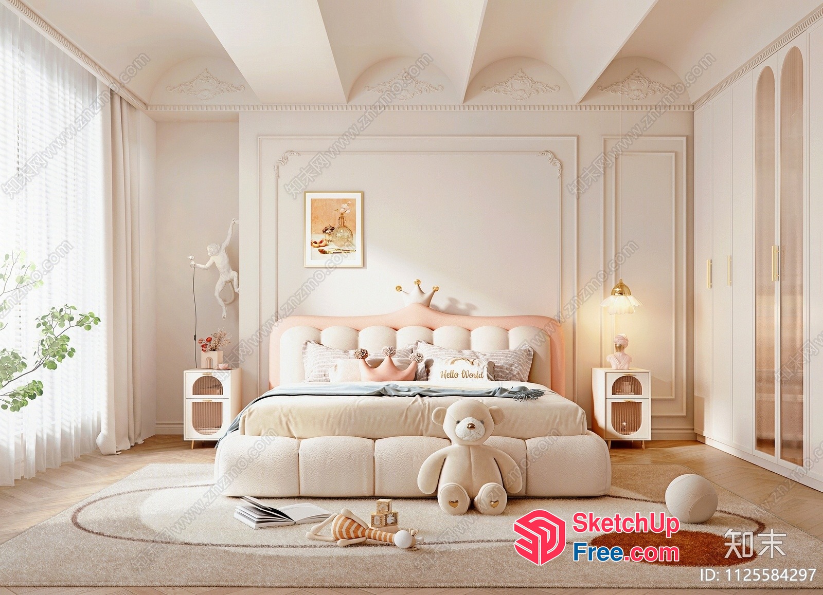 Elegant Creamy Style European Bedroom 3D SketchUp File
