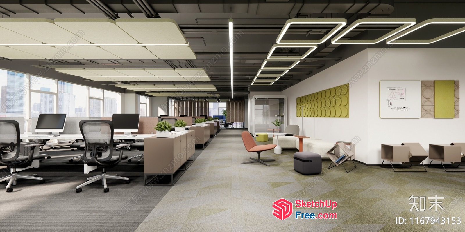 Modern Office Space With Sleek Furniture And Large Windows 3D SketchUp File