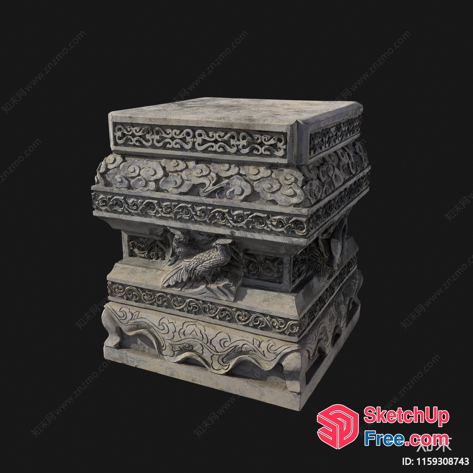 Ornate Carved Stone Pedestal 3D SketchUp File