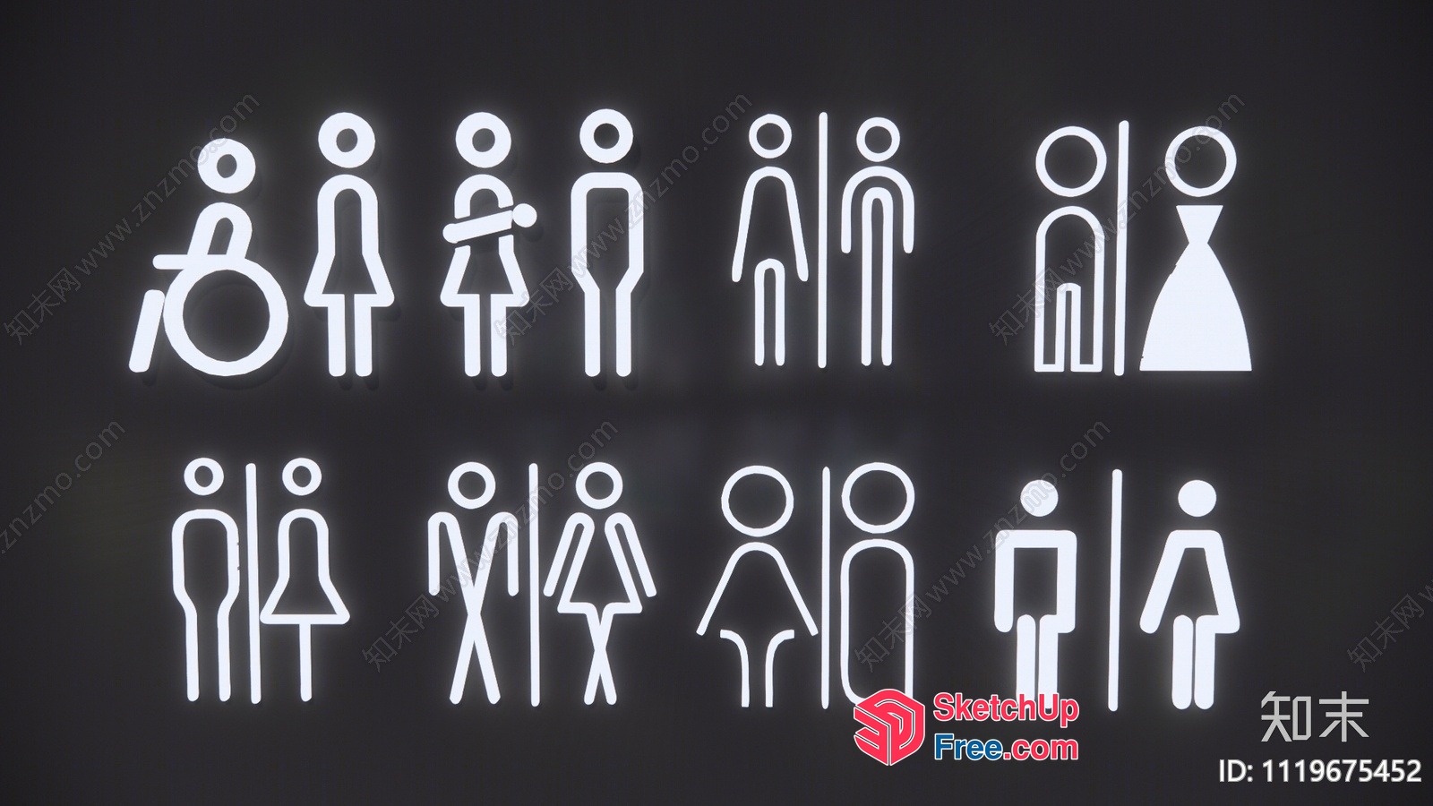 Simple White Neon Signage For Various Facilities 3D SketchUp File