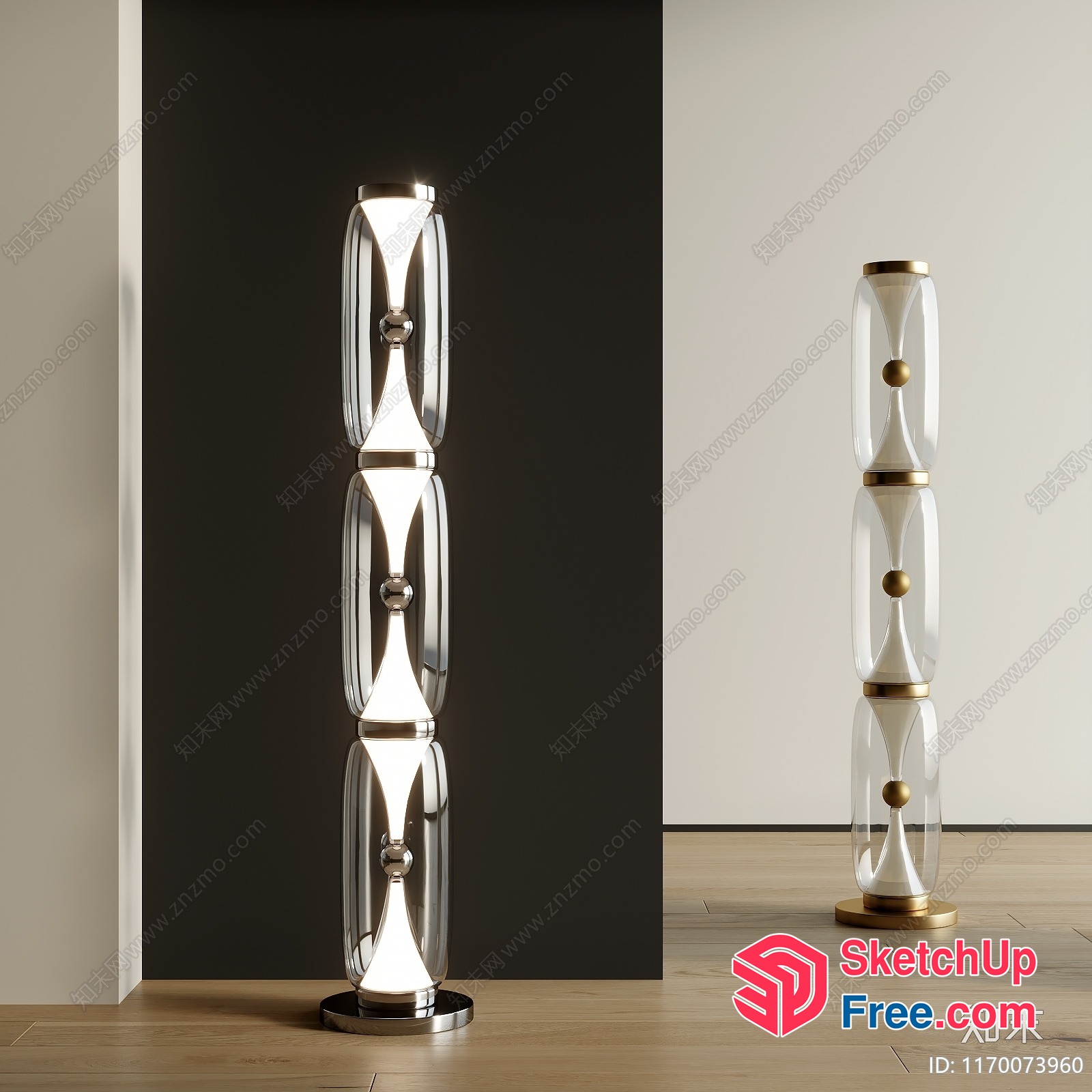 Tall Glass And Metal Lamps 3D SketchUp File