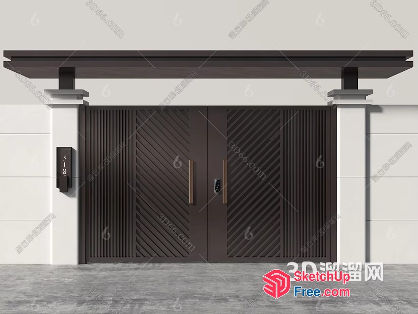 Modern Exterior Gate And Pillars 3D SketchUp File