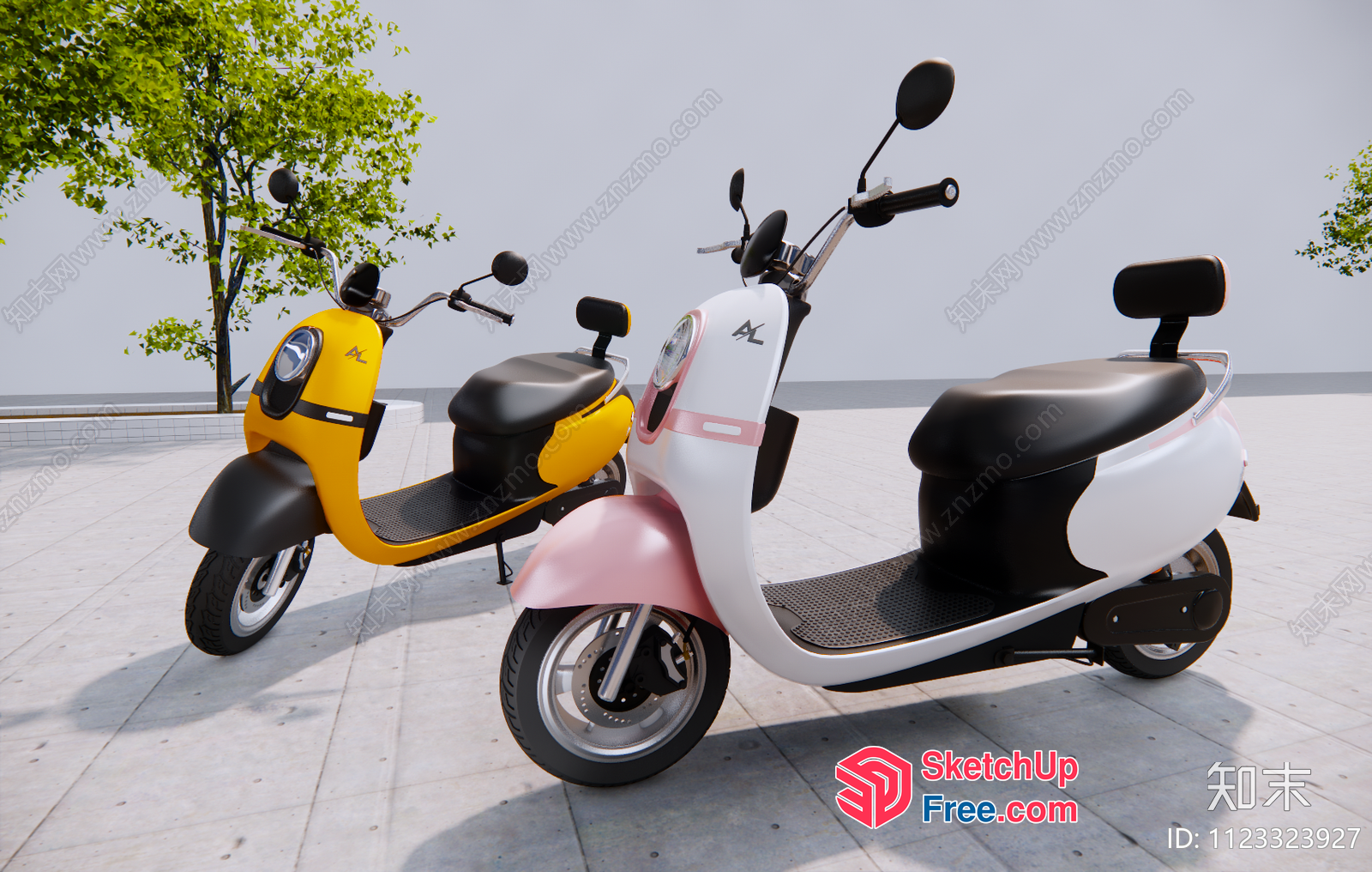 Two Scooters Parked On A Sidewalk 3D SketchUp File