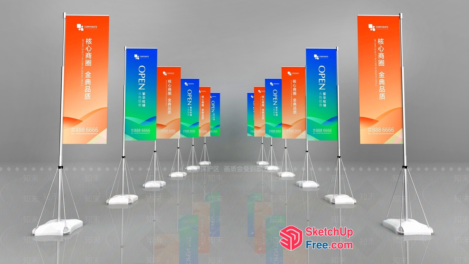 Colorful Banners On Stands 3D SketchUp File