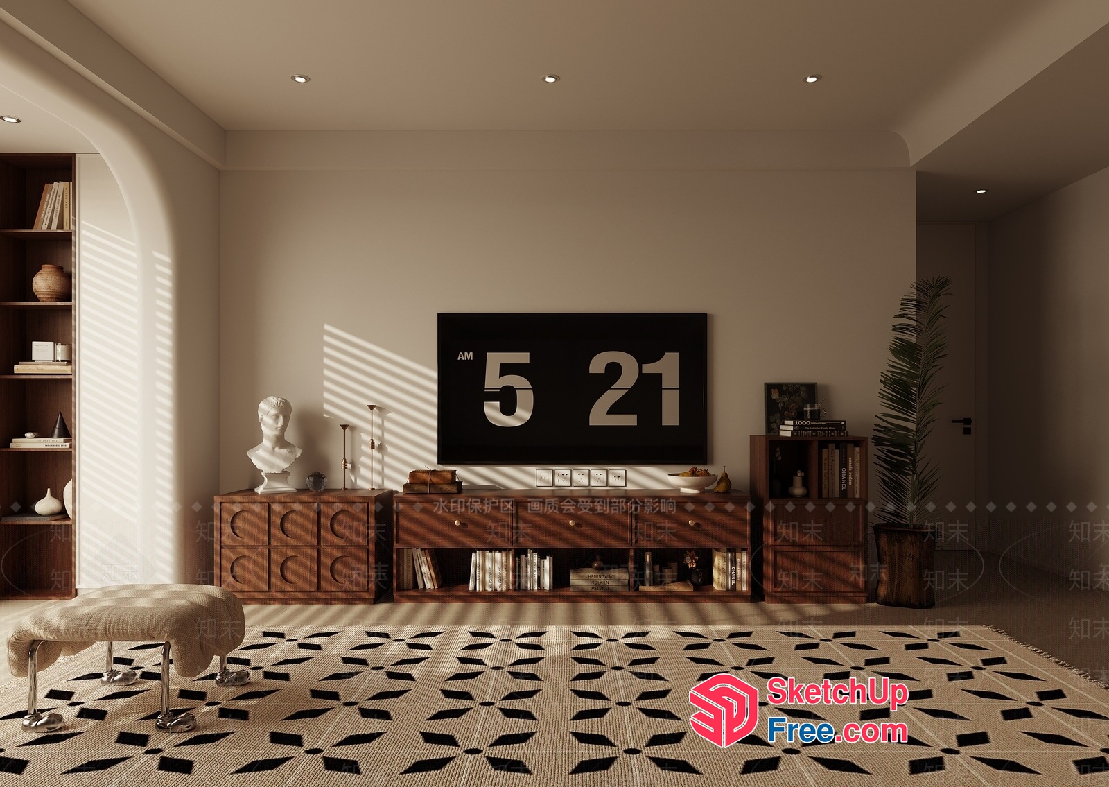 Sunlit Modern Living Room With Artistic Touches 3D SketchUp File