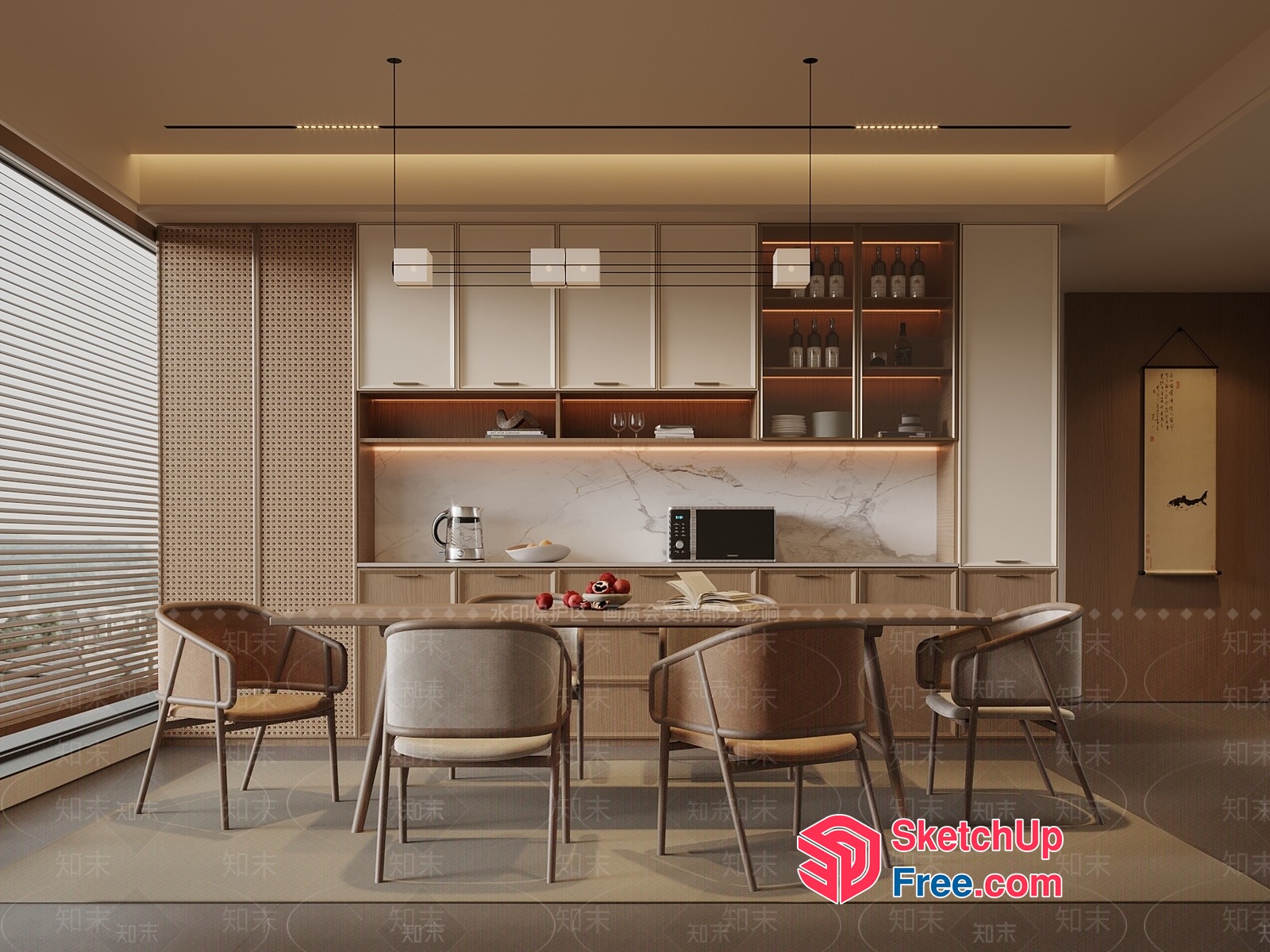 Modern Kitchen With Marble Countertops And Built-In Appliances 3D SketchUp File