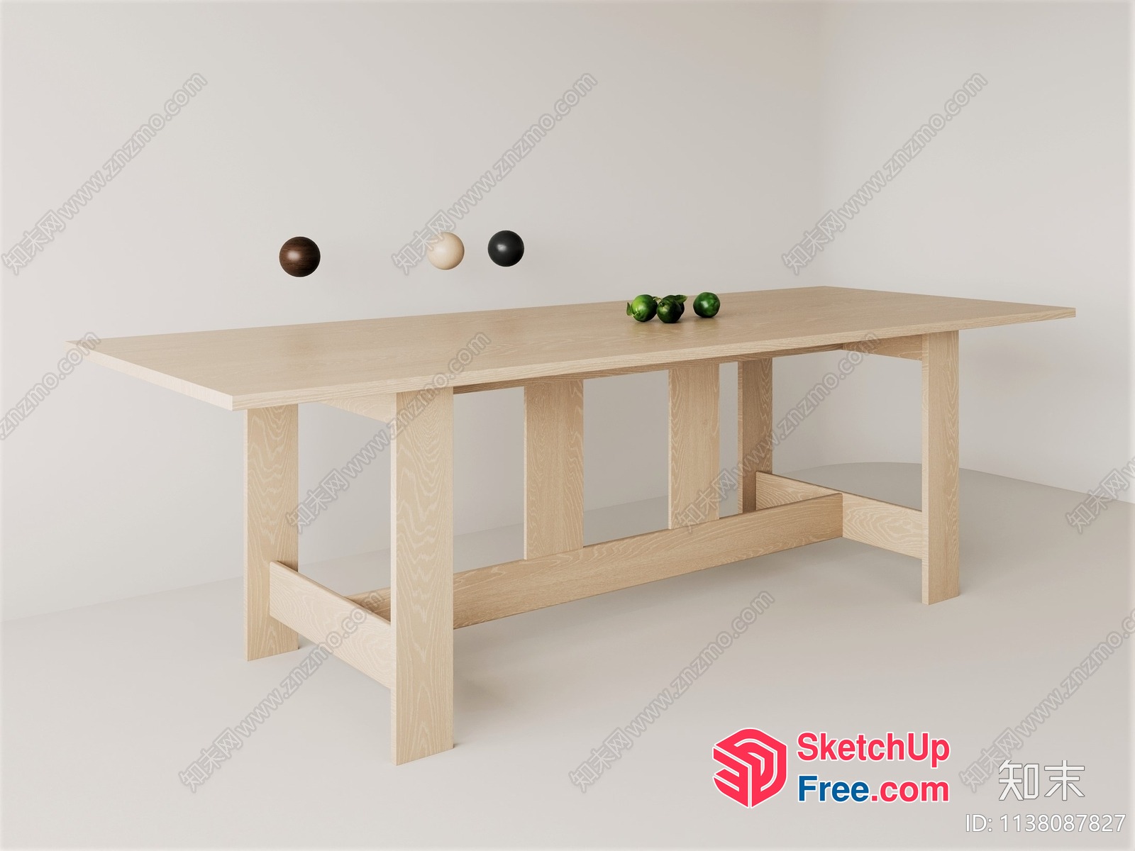 Light Wood Table With Four Balls 3D SketchUp File