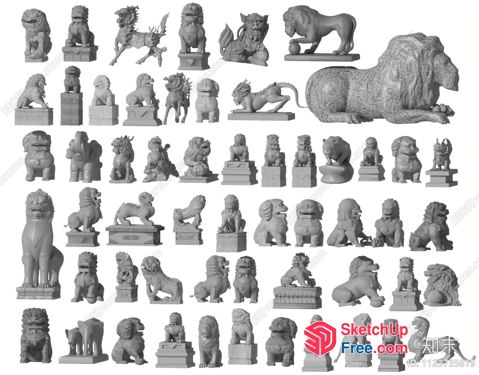 Decorative Stone Lion Statues 3D SketchUp File