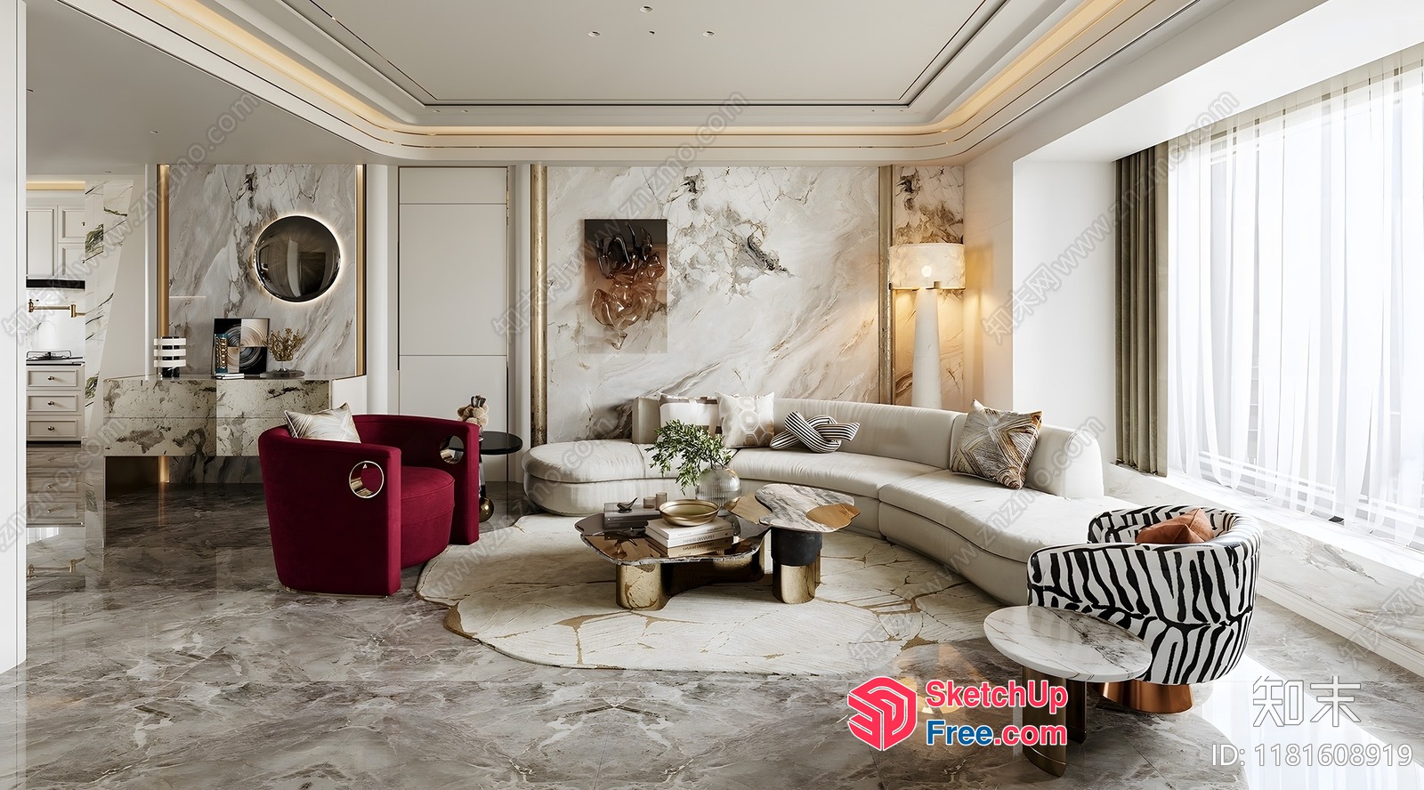 Modern Elegant White Marble And Gold Accents Interior 3D SketchUp File