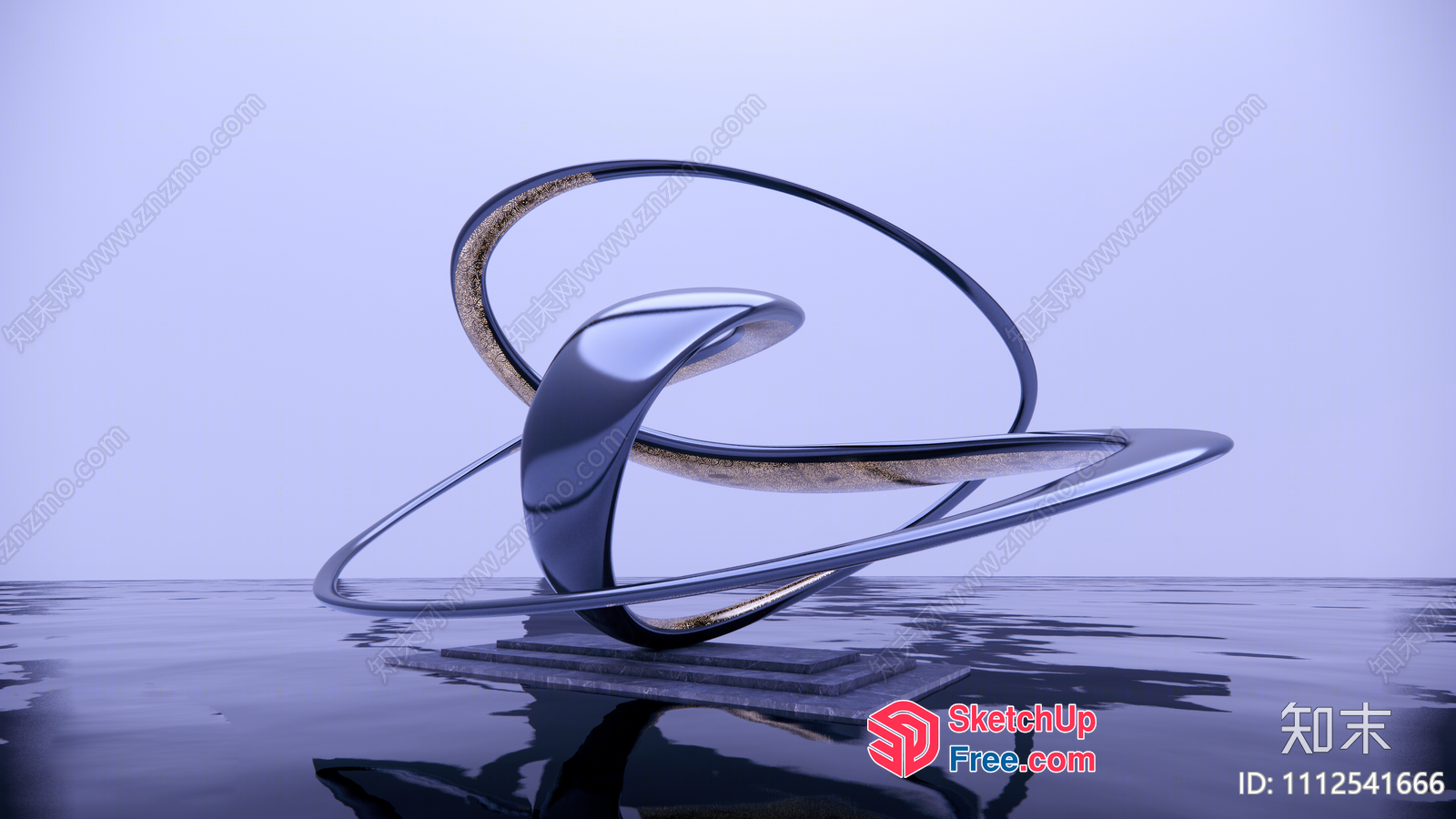 Twisted Glass Sculpture On A Reflective Surface 3D SketchUp File