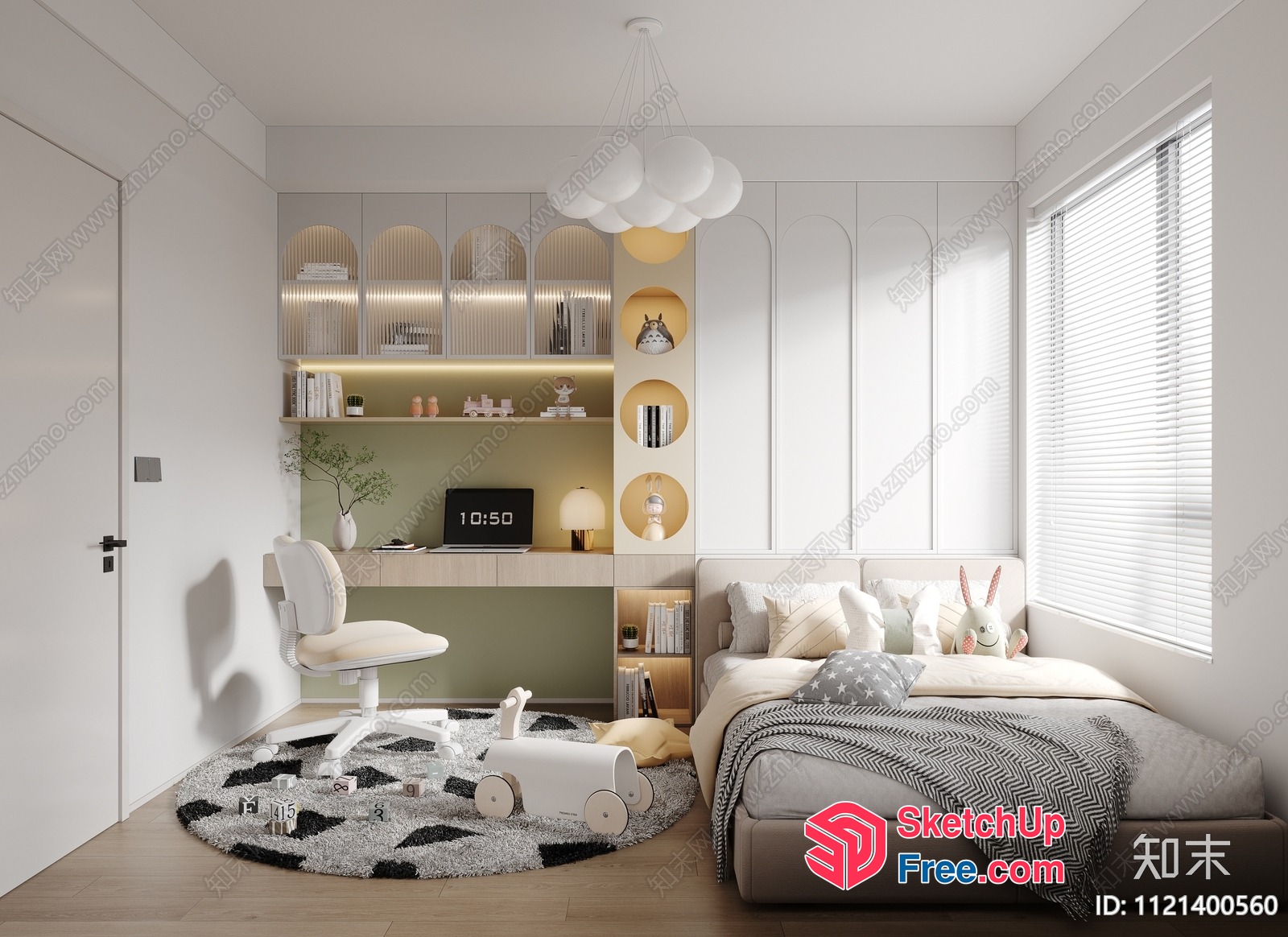 Modern Minimalist Children'S Bedroom With White And Beige Color Scheme 3D SketchUp File