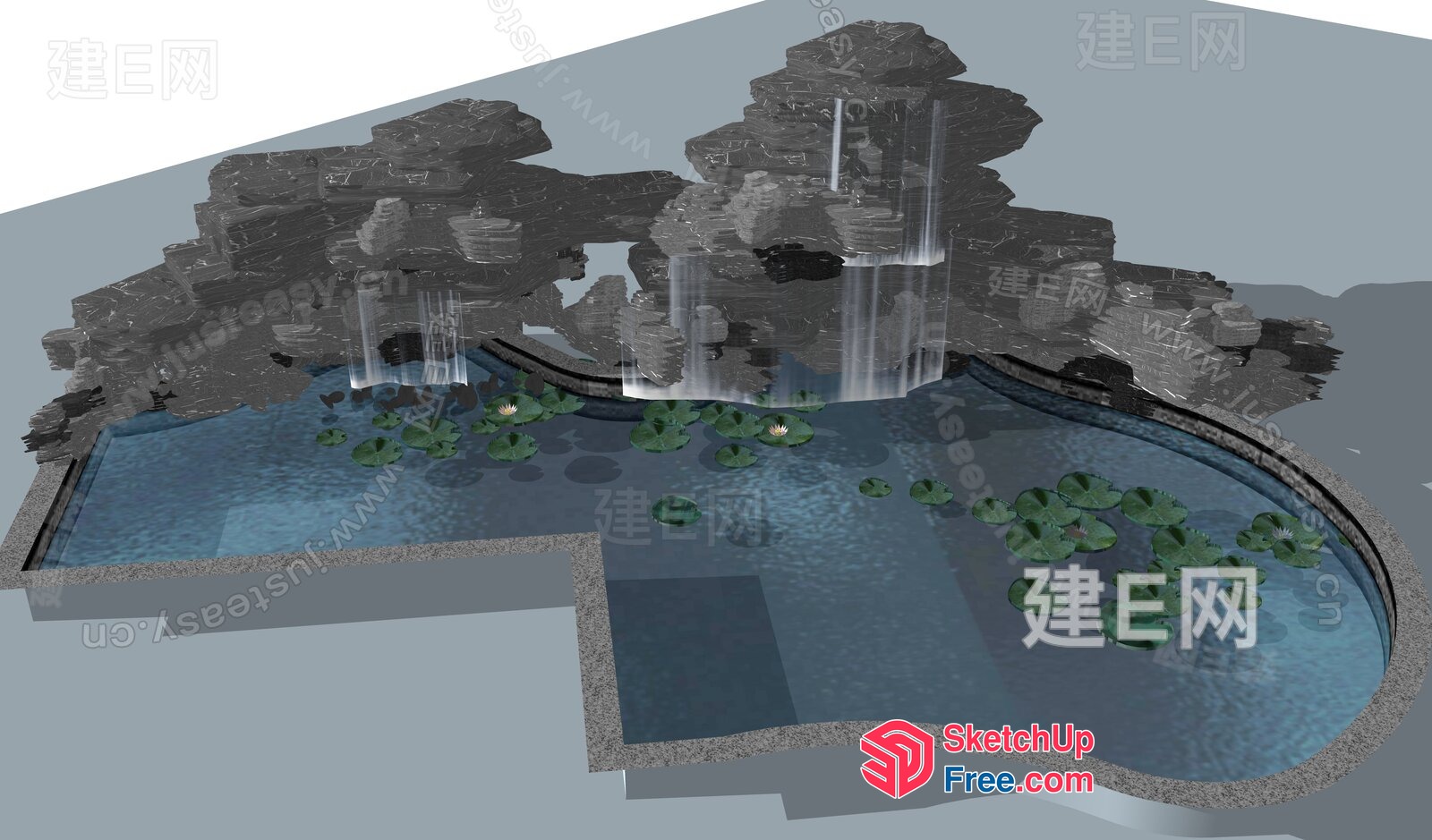 Serene Waterfall Oasis 3D SketchUp File