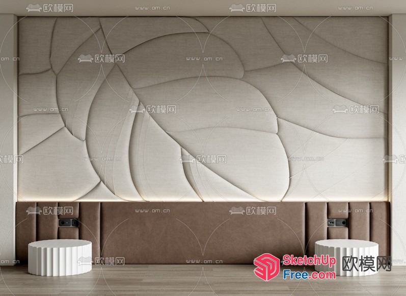 Modern Minimalist Bedroom Interior With Large Headboard 3D SketchUp File
