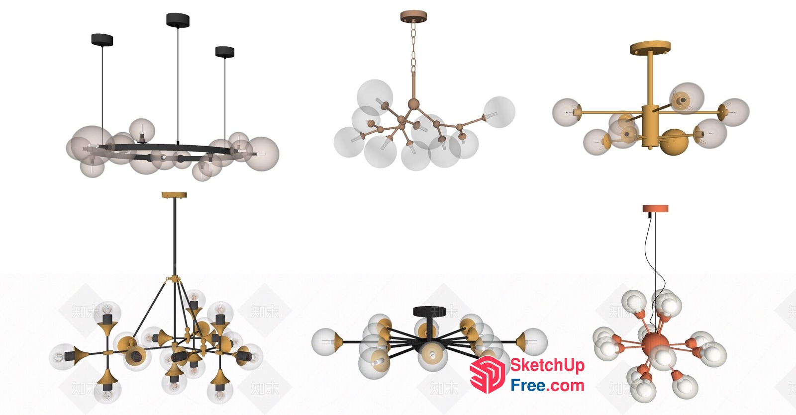 Modern Glass Globe Chandelier Collection 3D SketchUp File