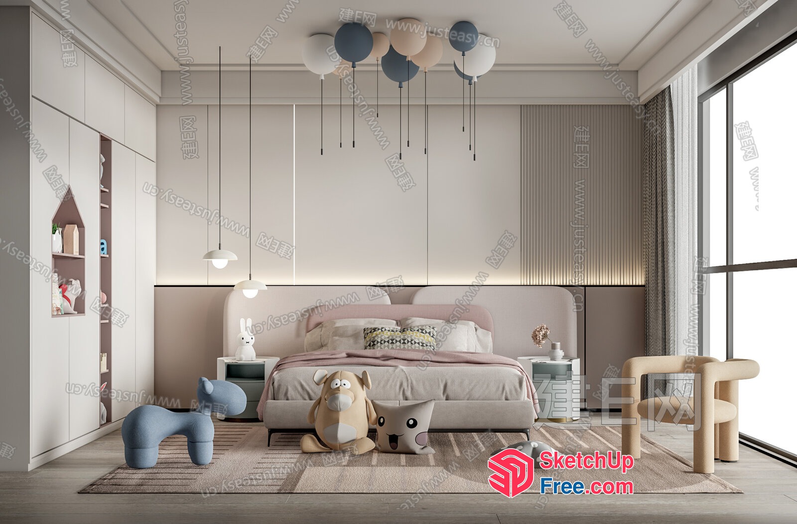 Modern Minimalist Neutral Bedroom 3D SketchUp File