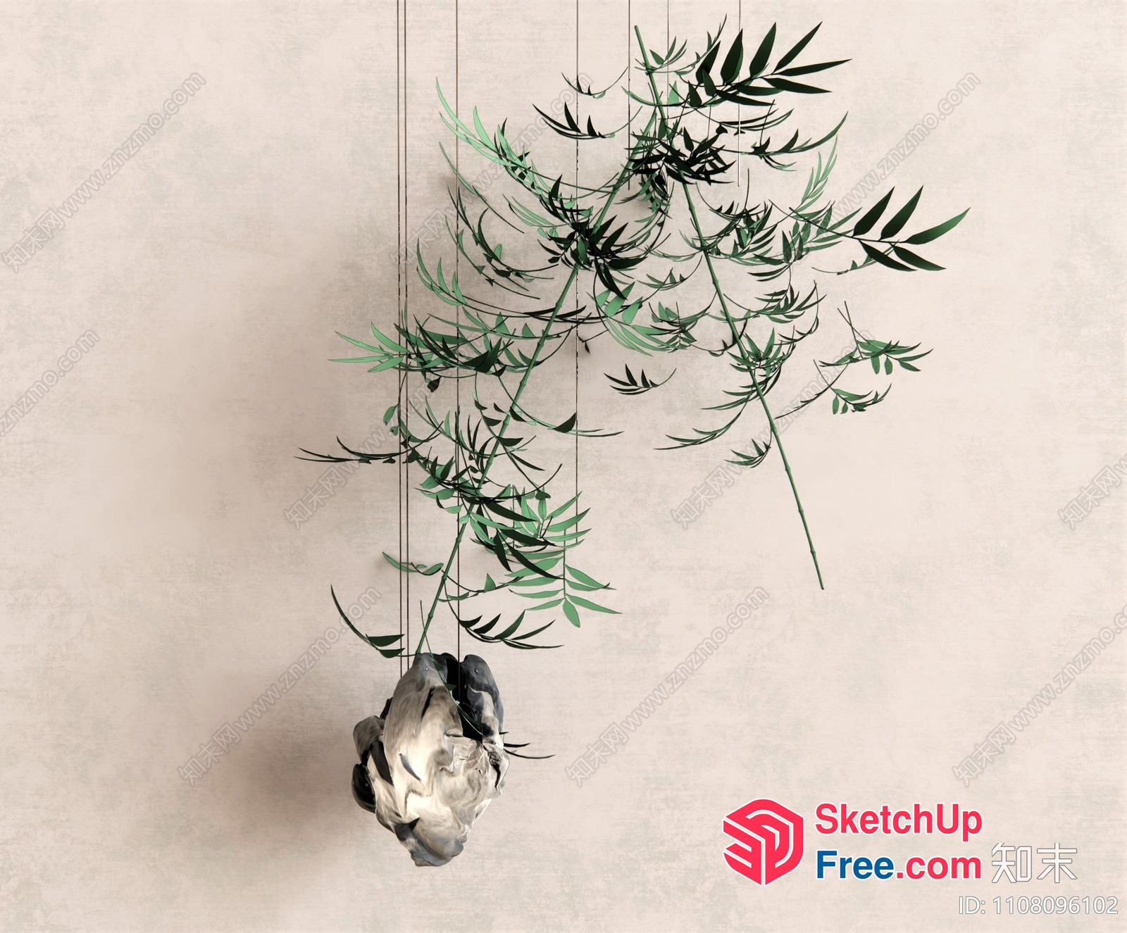 Suspended Greenery And White Sculpture 3D SketchUp File