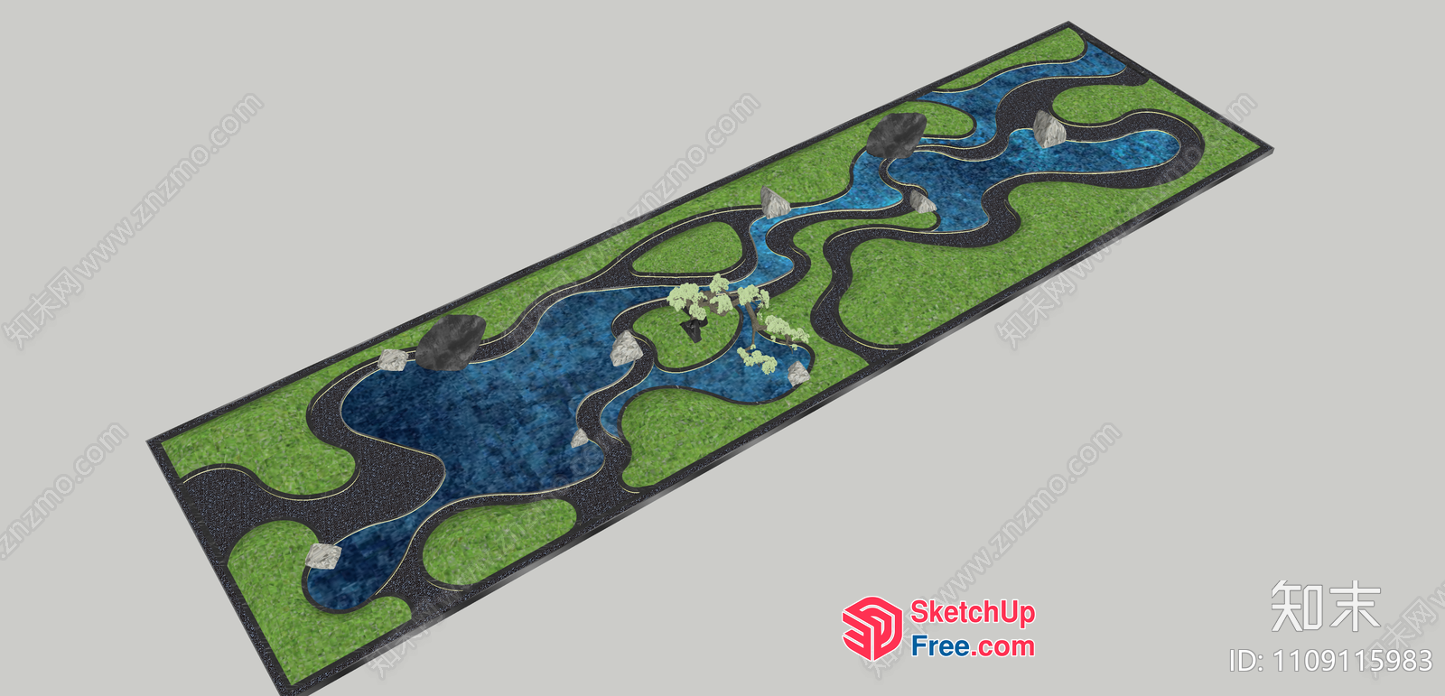 Aerial View Of A Winding River With A Green Landscape 3D SketchUp File