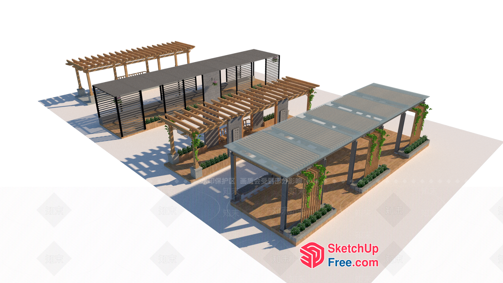 Outdoor Pergola And Pavilion Arrangement 3D SketchUp File