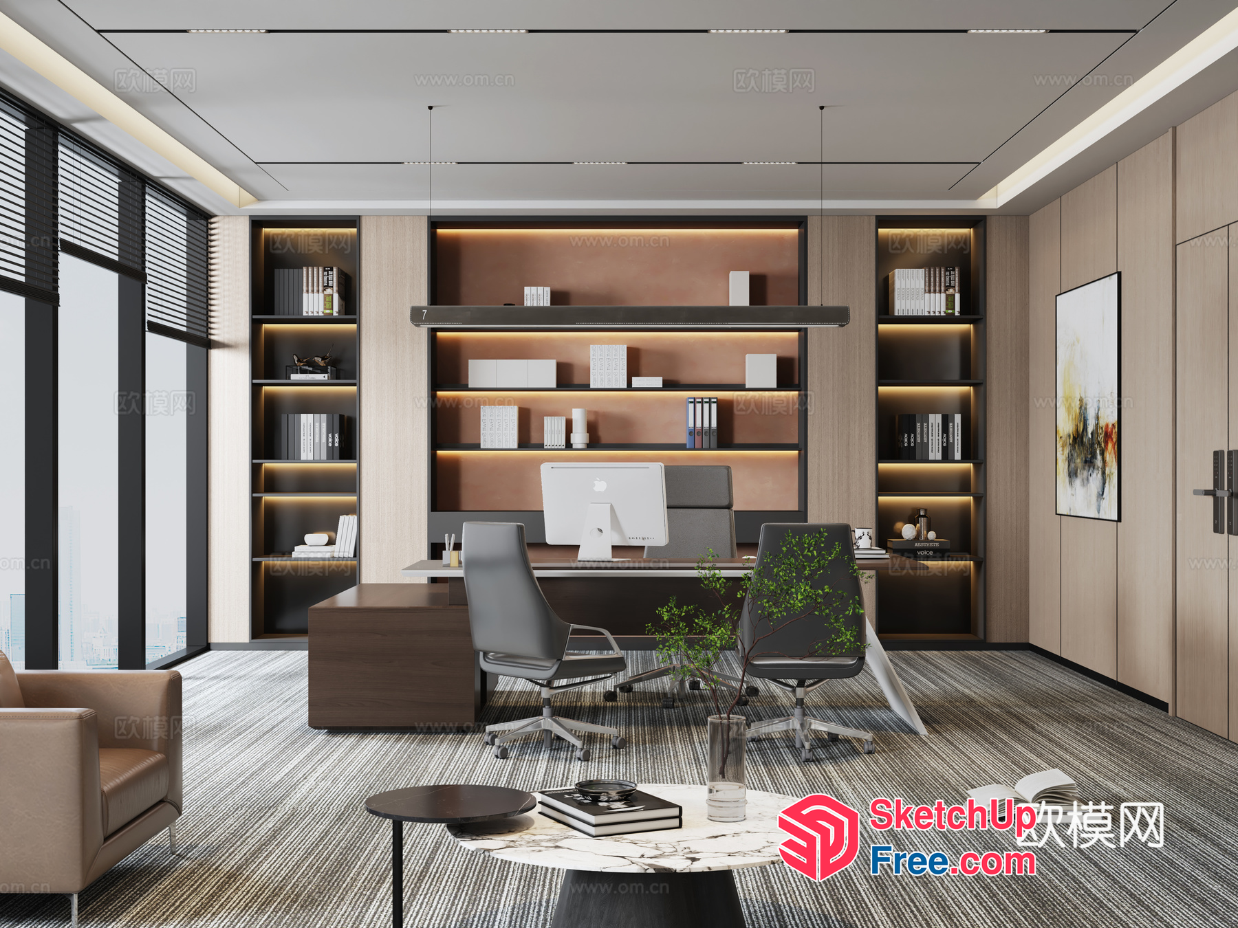 Modern Office Interior With Neutral Color Scheme And Minimalist Decor 3D SketchUp File