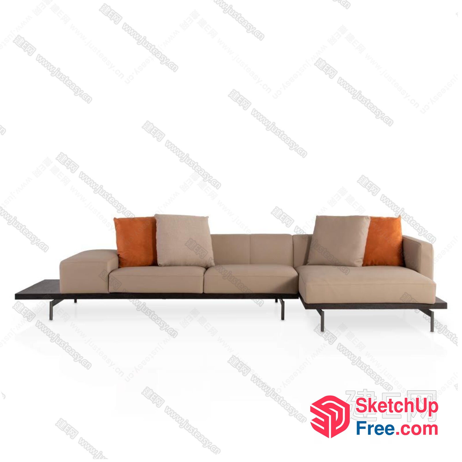 Modern Minimalist L-Shaped Sofa With Pillows 3D SketchUp File