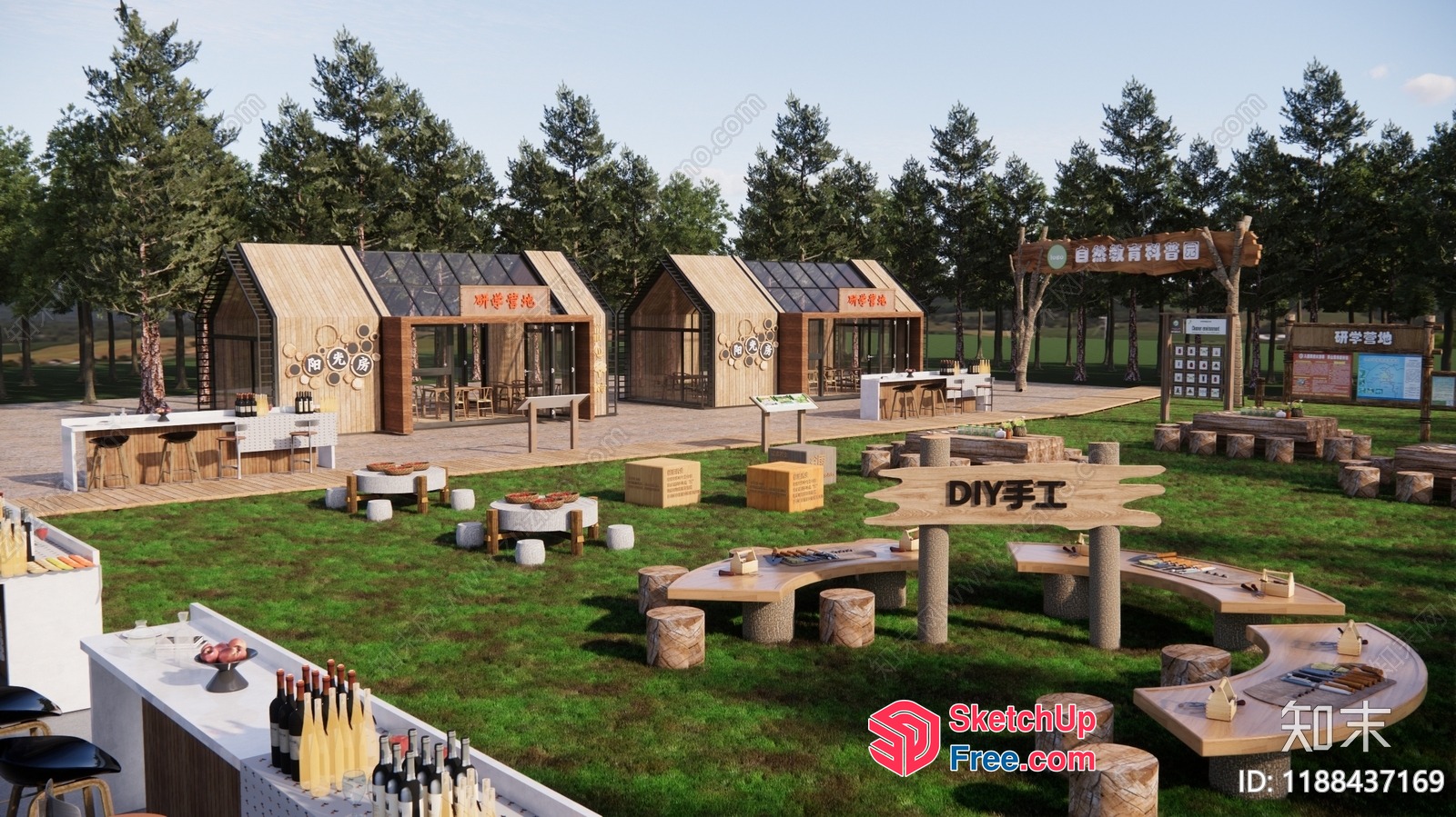 Outdoor Seating Area With Unique Bar And Tables 3D SketchUp File