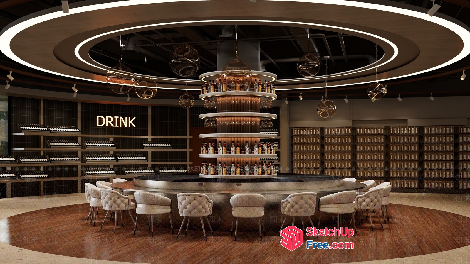 Elegant Whiskey Bar Interior Design 3D SketchUp File