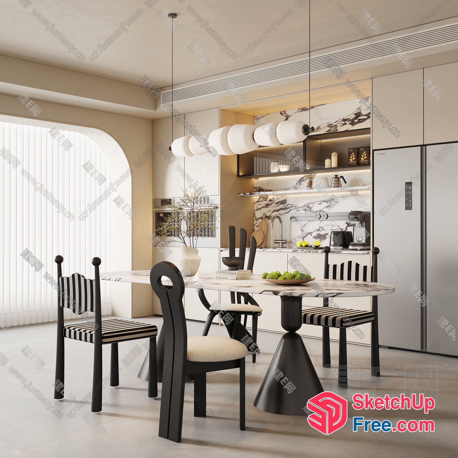 Elegant Modern Dining Room With Sleek Furniture And Natural Light 3D SketchUp File