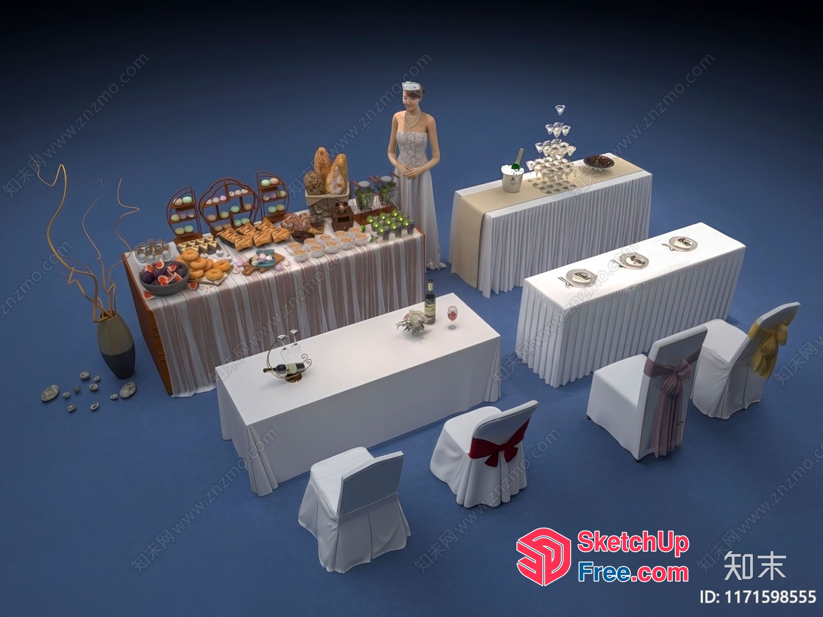 Elegant Buffet Display With Wine And Chairs 3D SketchUp File