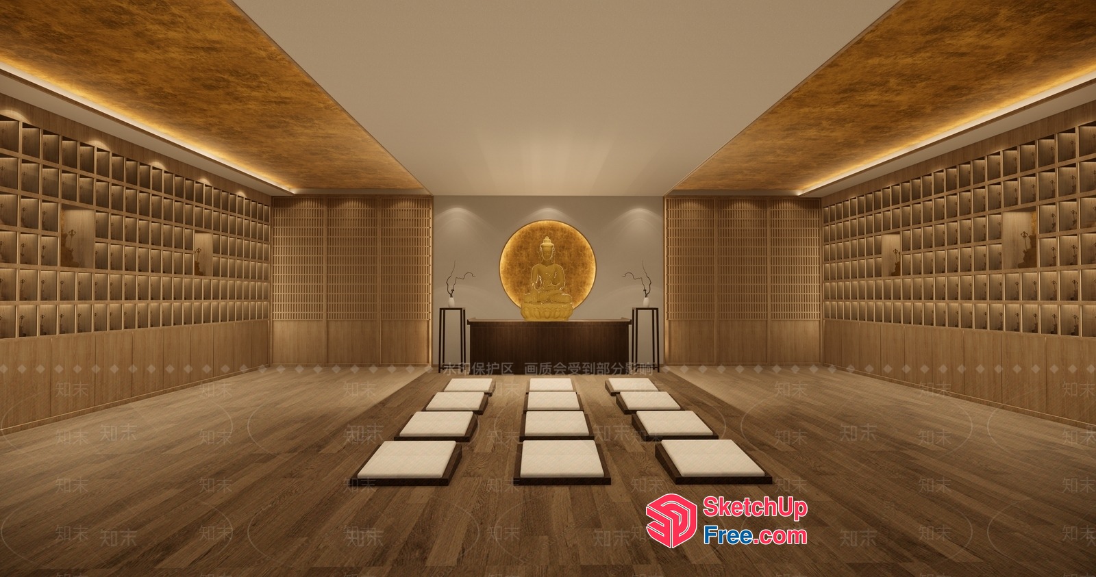 Elegant Meditation Room With Buddha Statue And Cushions 3D SketchUp File