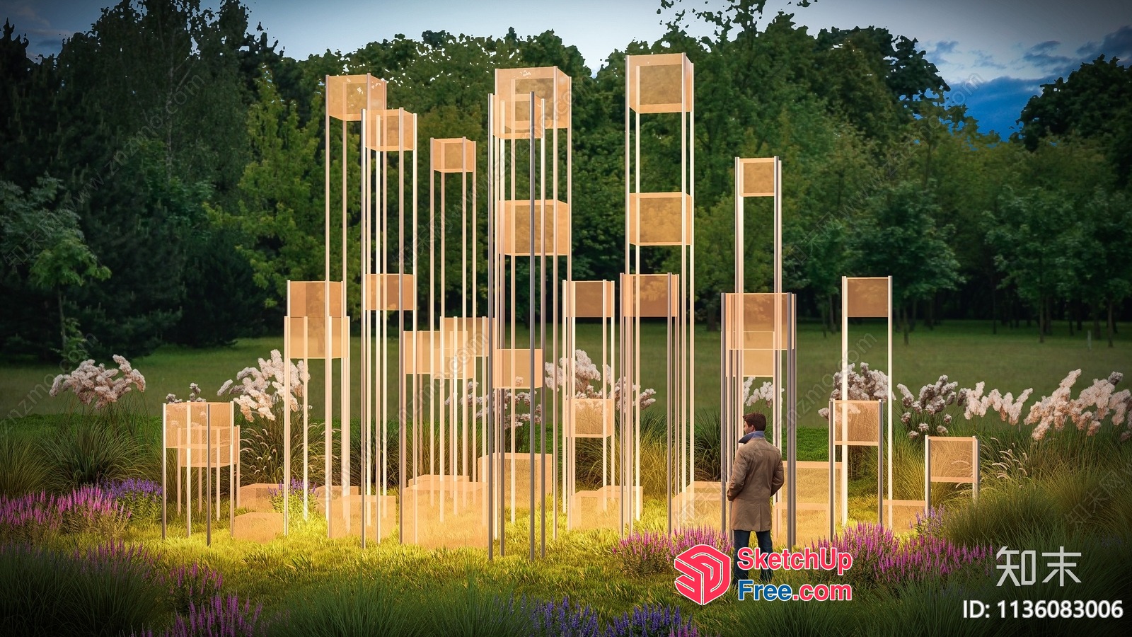Modern Outdoor Light Installation With Glass And Wood Elements 3D SketchUp File
