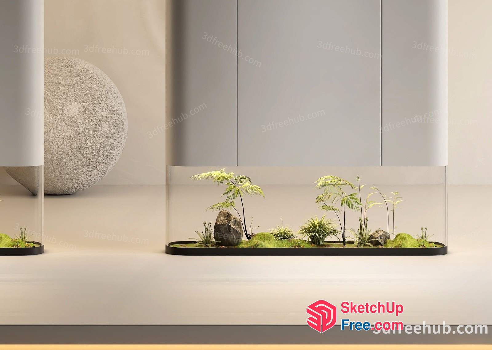 Minimalist Terrarium With Plants And Decorative Rocks 3D SketchUp File