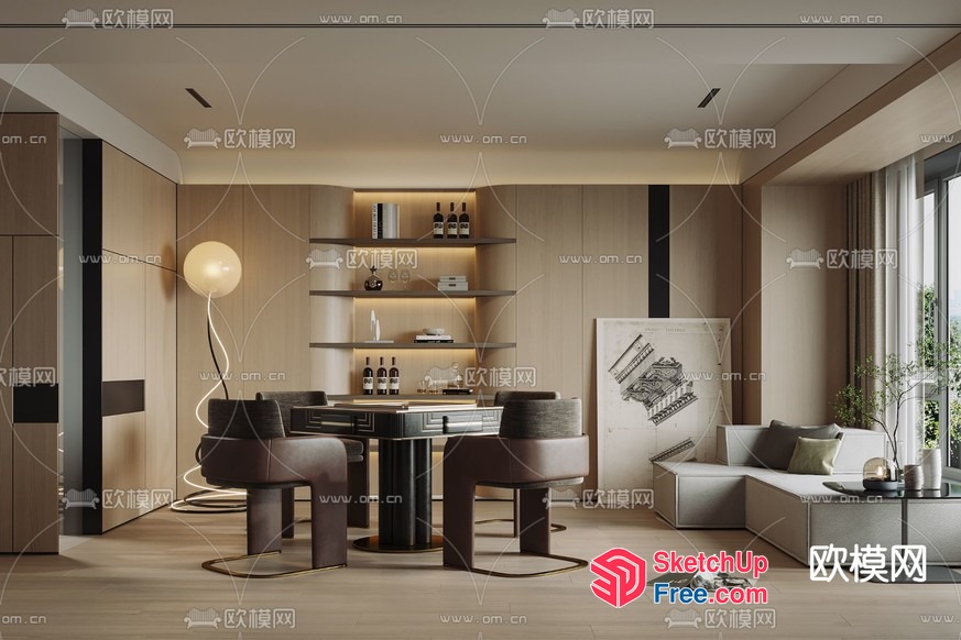 Elegant Modern Dining Room With Wine Bar 3D SketchUp File
