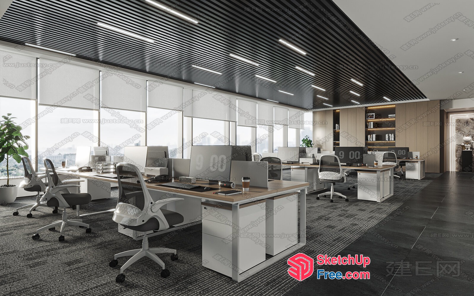 Modern Office Space With Large Windows And Sleek Furniture 3D SketchUp File