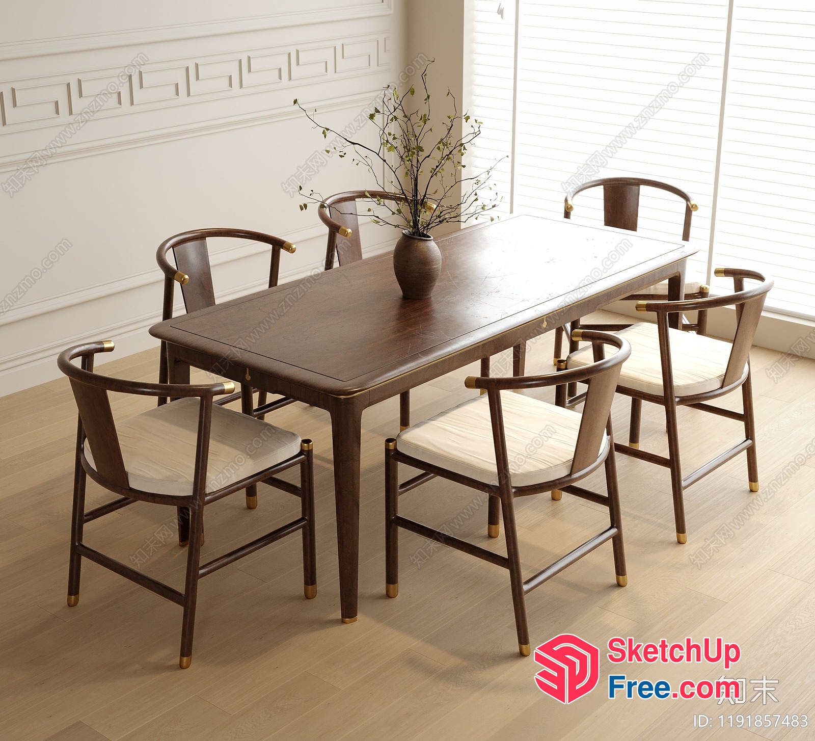 Classic Wooden Dining Table With Elegant Chairs 3D SketchUp File