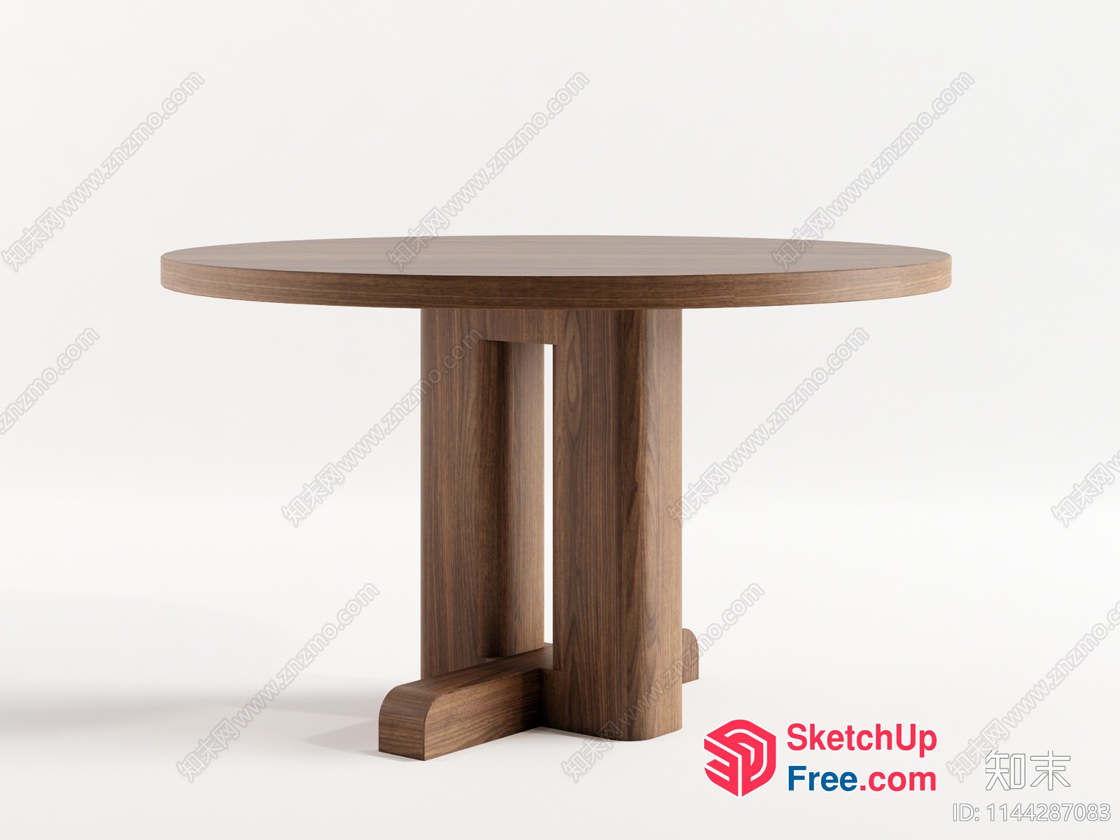 Simple Wooden Dining Table With Pillar Support 3D SketchUp File