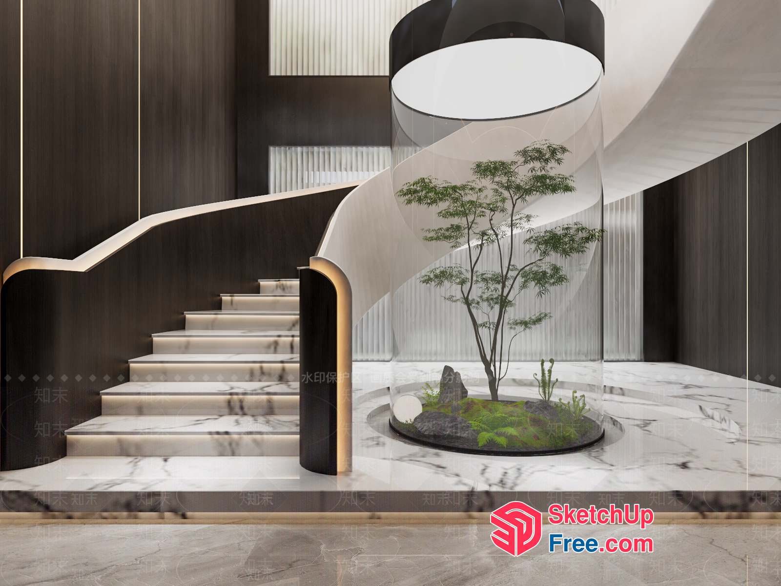 Luxurious Modern Staircase With Elegant Marble And Glass Features 3D SketchUp File