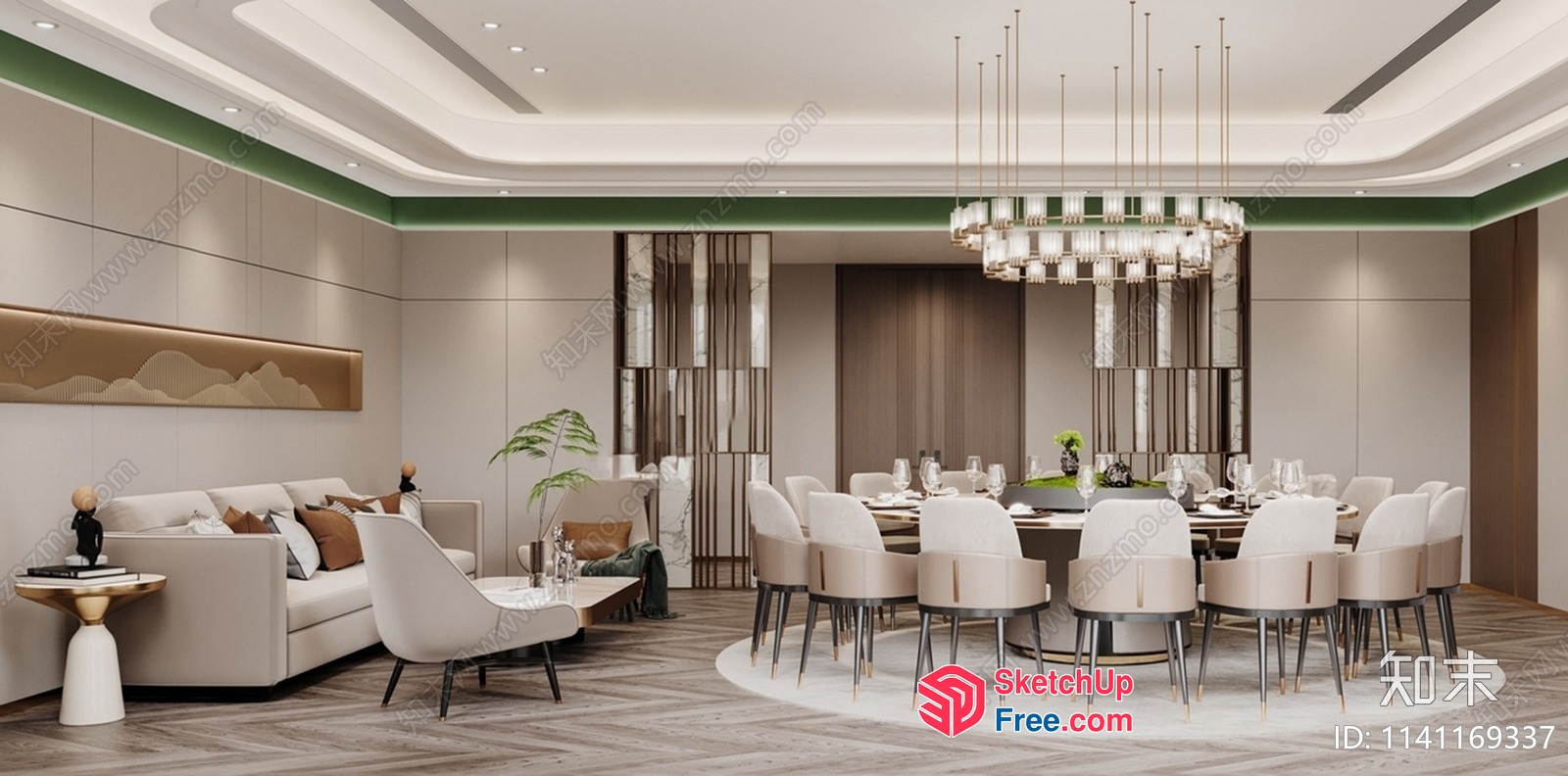 Modern Luxury Dining Room With Elegant Chandelier 3D SketchUp File