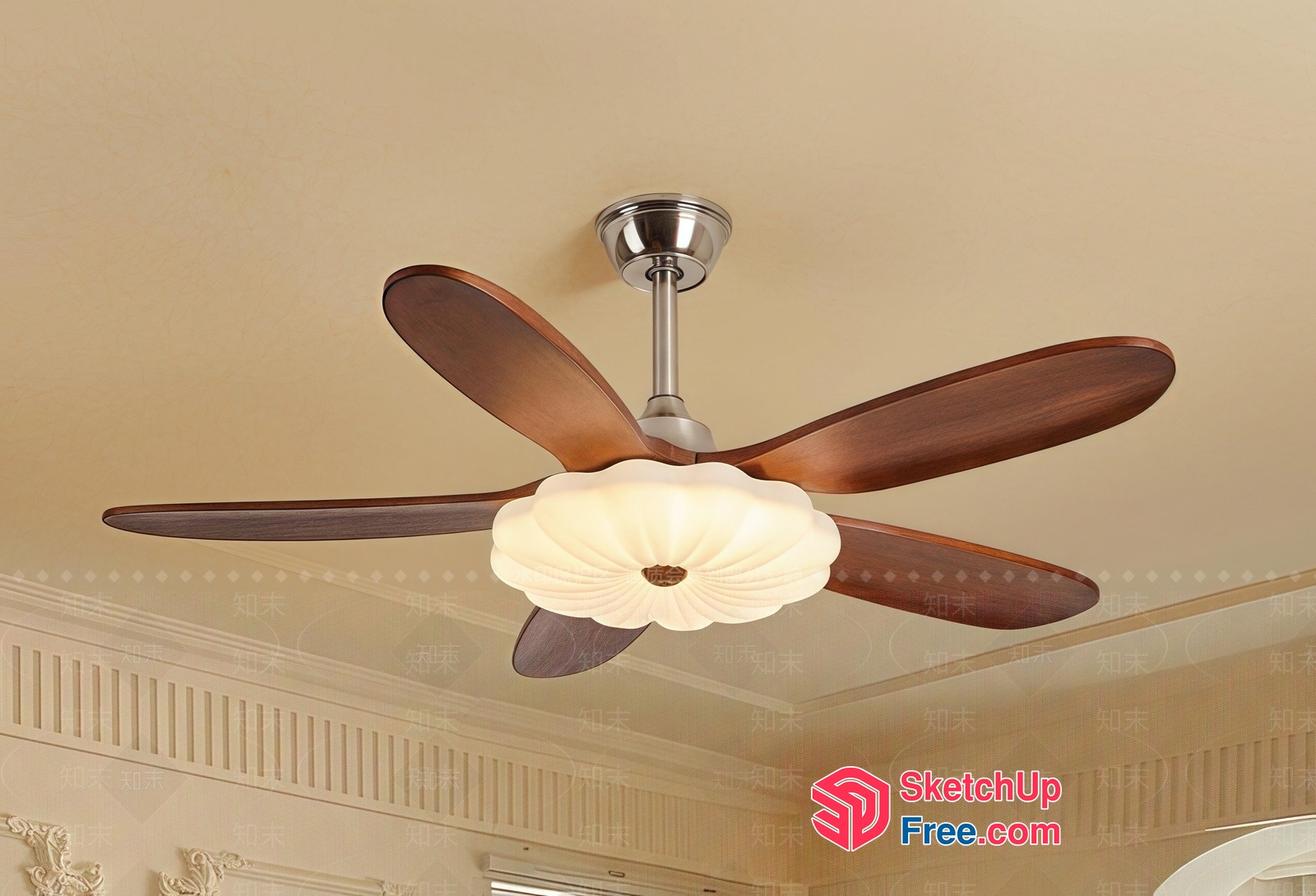 Elegant Ceiling Fan With Floral Light Fixture 3D SketchUp File