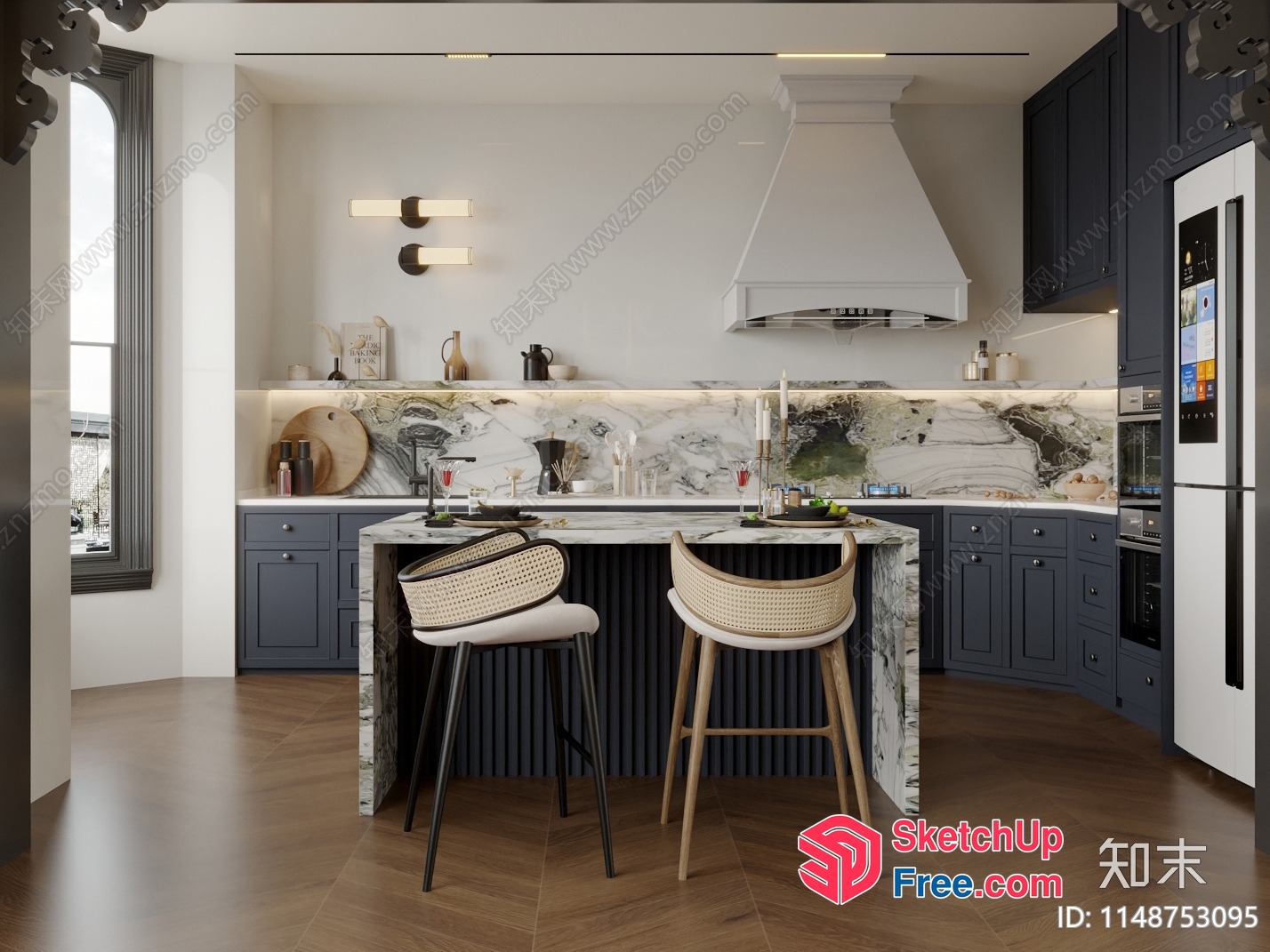Modern Kitchen With Marble Countertops And Grey Cabinets 3D SketchUp File