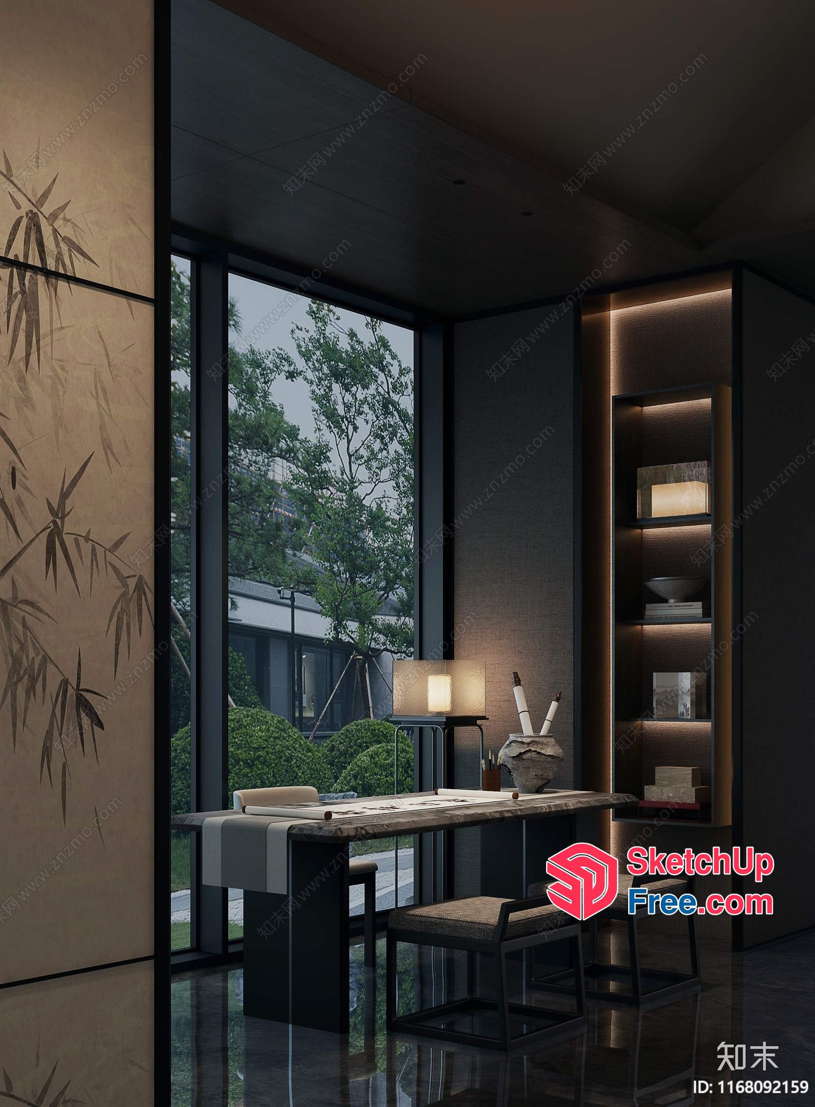 Modern Japanese-Inspired Home Office With Large Windows And Natural Light 3D SketchUp File