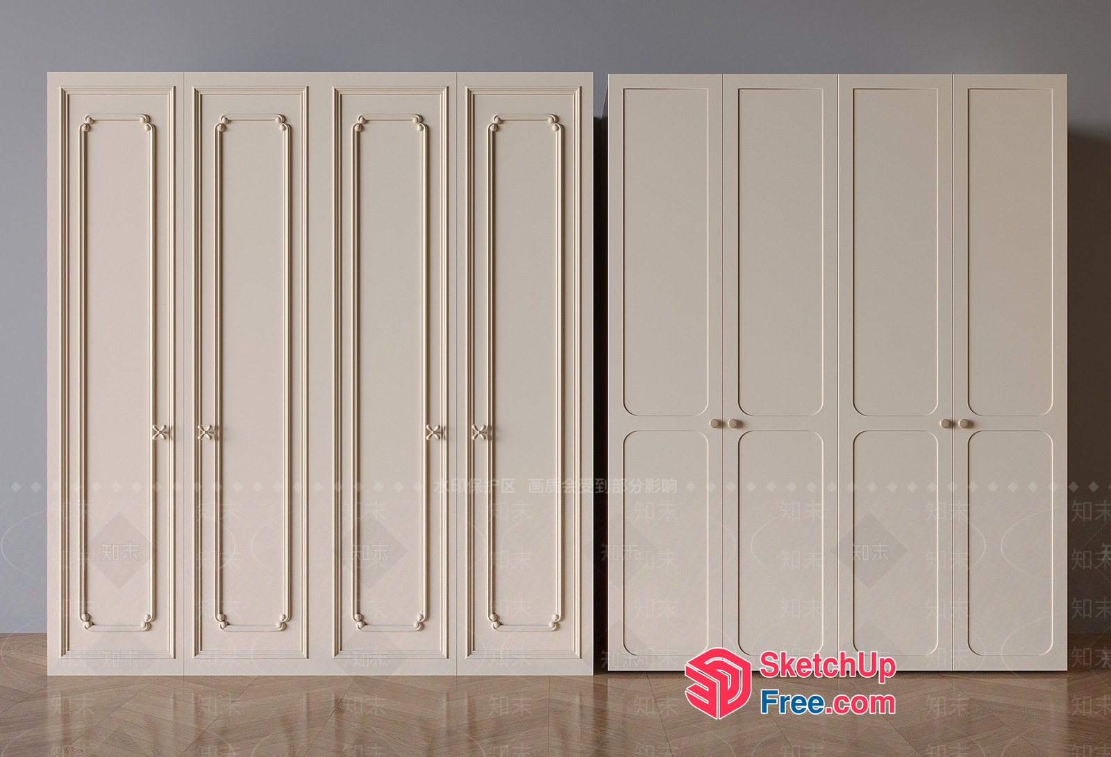 Elegant Creamy Style Wardrobes 3D SketchUp File